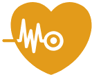 image d'un coeur jaune avec une oscillation dedans blanche. Elle symbolise tous les bienfaits de la réflexologie plantaire