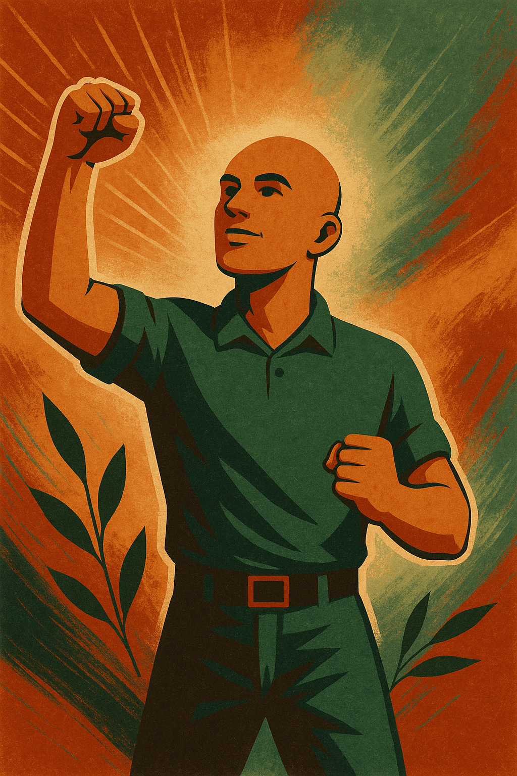 Homme représentant la force et la détermination à changer, se respecter, écouter ses besoins. Il incarne cette clé N°3 de l'émopédagogie. Il a les jambes légèrement entre ouvertes, initiant le mouvement de la marche. Il a le poing de la main gauche fermé et l'autre il le brandit en l'air tel un signe de victoire.